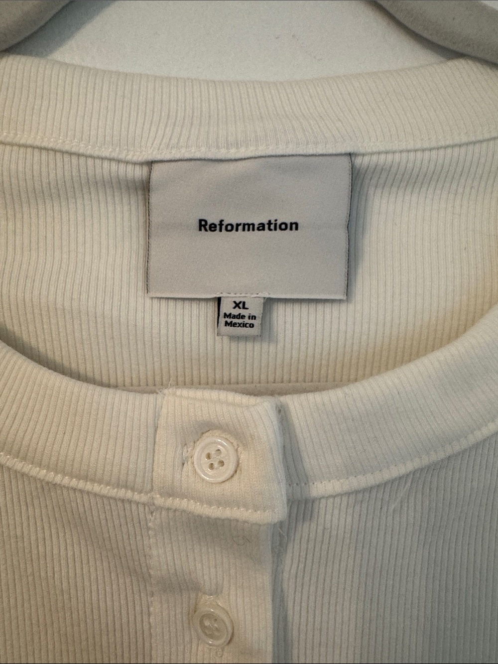 Reformation Cream Short-Sleeve Ribbed Button-Down Tee - Picture 2 of 3